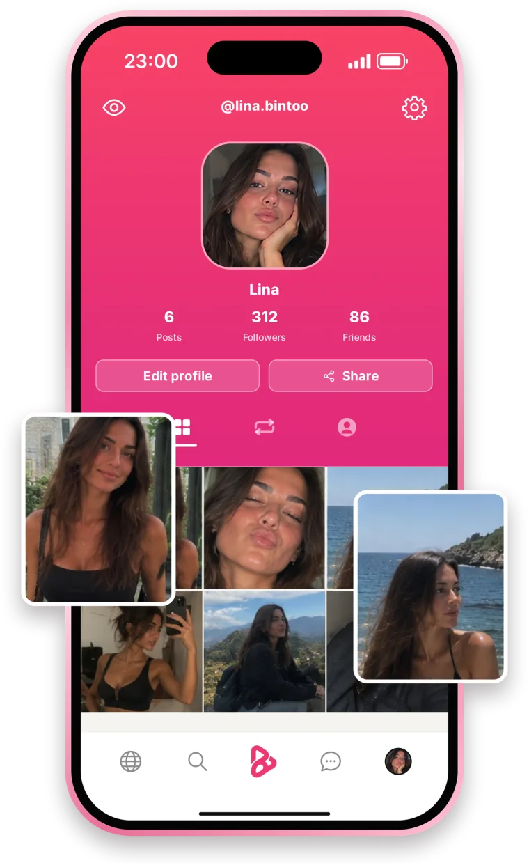 A Bintoo profile with its photo grid